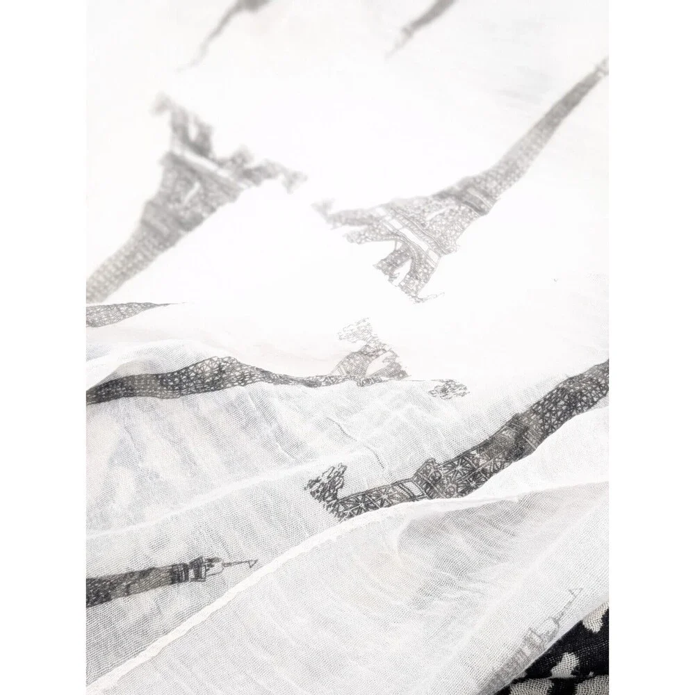 Boho Gray Cable Knit Black White Zebra Fringe Sheer Paris Scarf Bundle Lot of 3